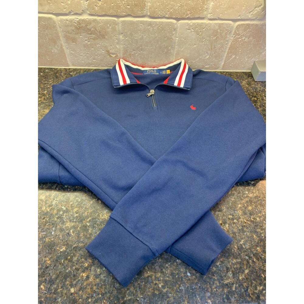 Ralph Lauren High Neck 1/4 Zip Sweater Size M Acrylic Blue LIKE NEW - Picture 7 of 9